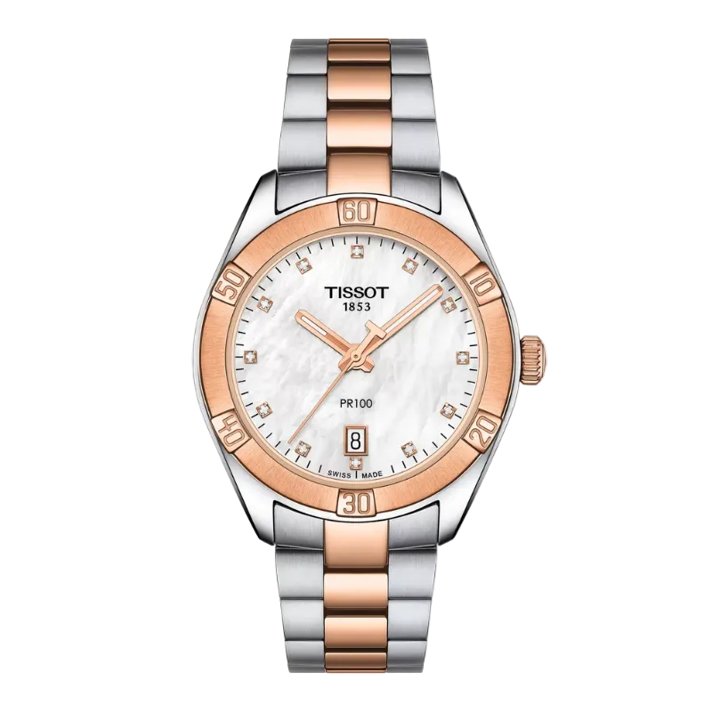 Tissot PR 100 Sport Chic 36 mm – Perlamutrs un rozā zelts T101.910.22.116.00