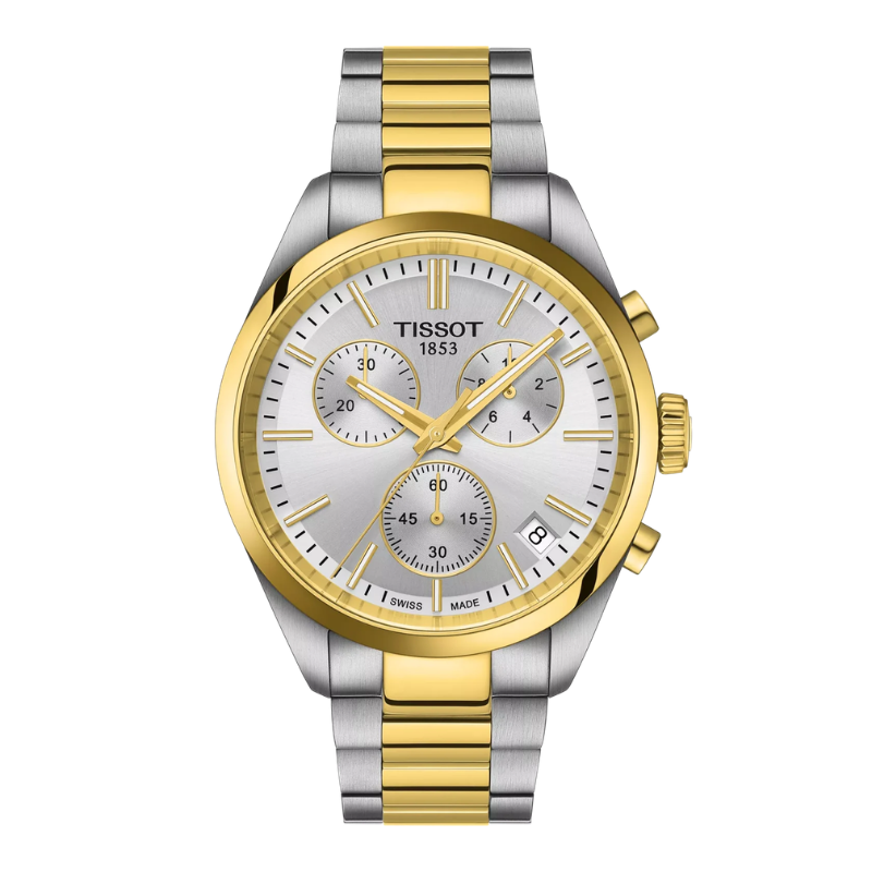 Tissot PR 100 Chronograph 41 mm – Sudrabs un zelts T101.417.22.031.00