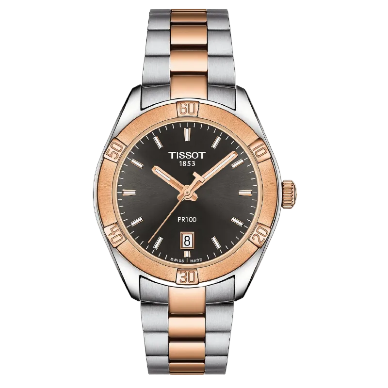 Tissot PR 100 Sport Chic 36 mm – Antracīts un rozā zelts T101.910.22.061.00
