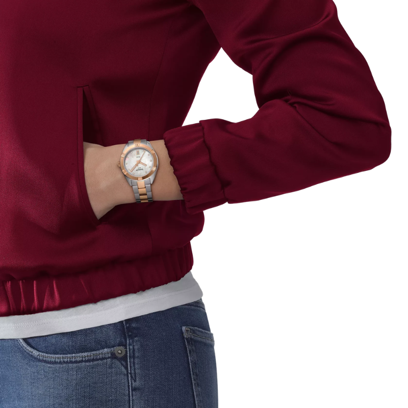Tissot PR 100 Sport Chic 36 mm – Perlamutrs un rozā zelts T101.910.22.116.00