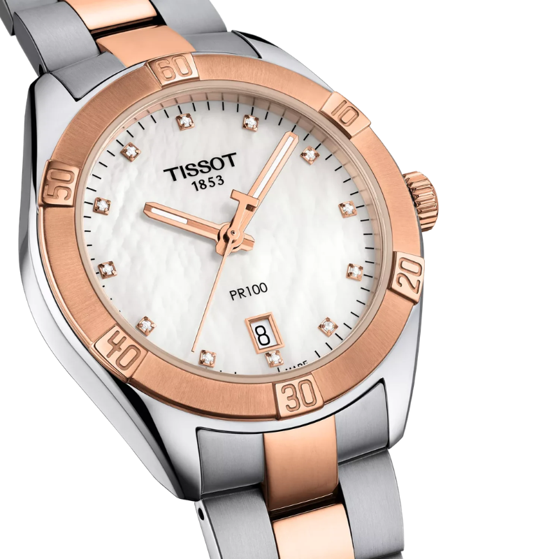 Tissot PR 100 Sport Chic 36 mm – Perlamutrs un rozā zelts T101.910.22.116.00