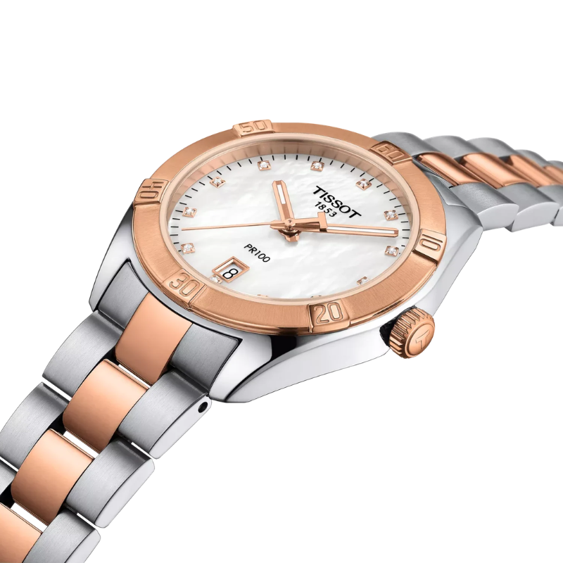 Tissot PR 100 Sport Chic 36 mm – Perlamutrs un rozā zelts T101.910.22.116.00