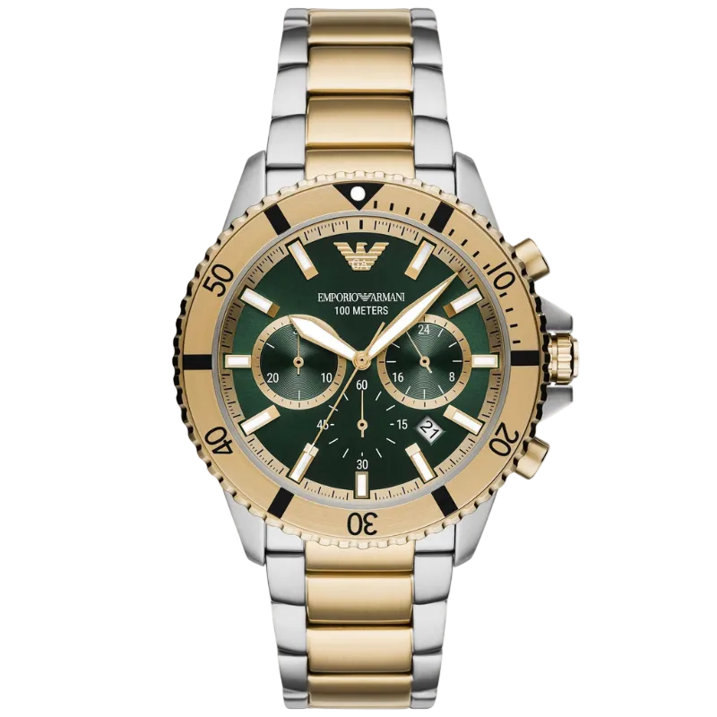 Emporio Armani hronogrāfs – Zaļš/Zelta